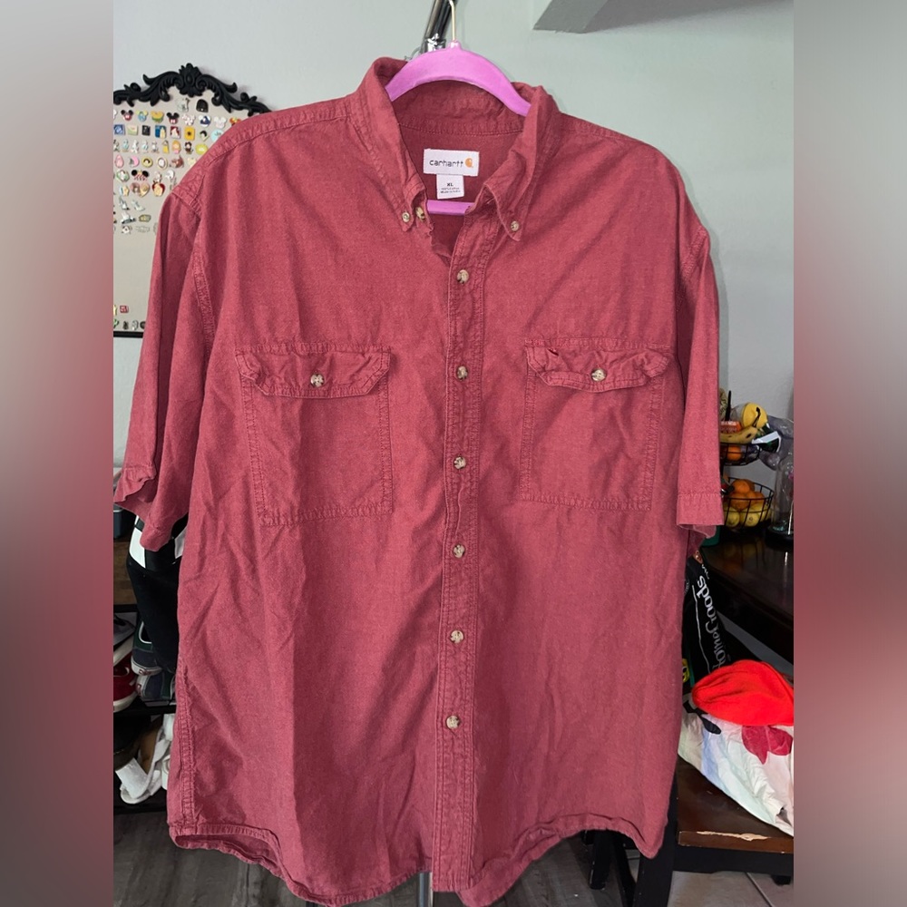 Carhartt 2XL Burgundy Cotton 2 Pocket Button Up Short Sleeve Men's Shirt